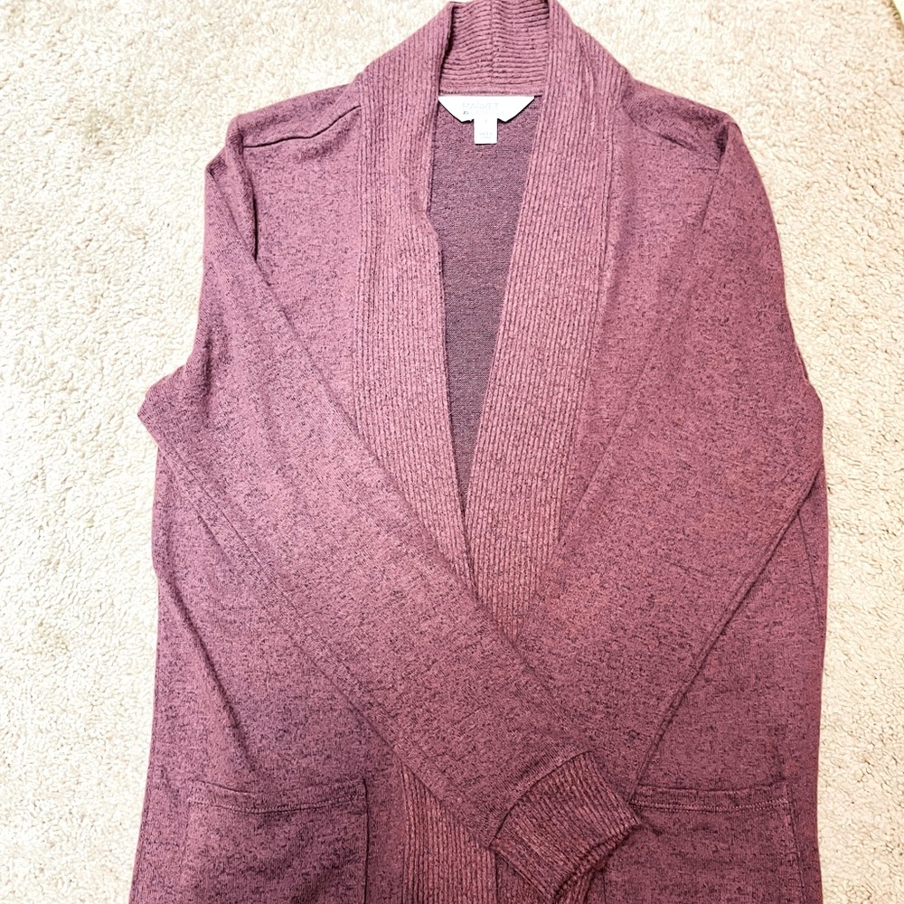 Market Spruce open cardigan. Ultra soft in lovely mauve
